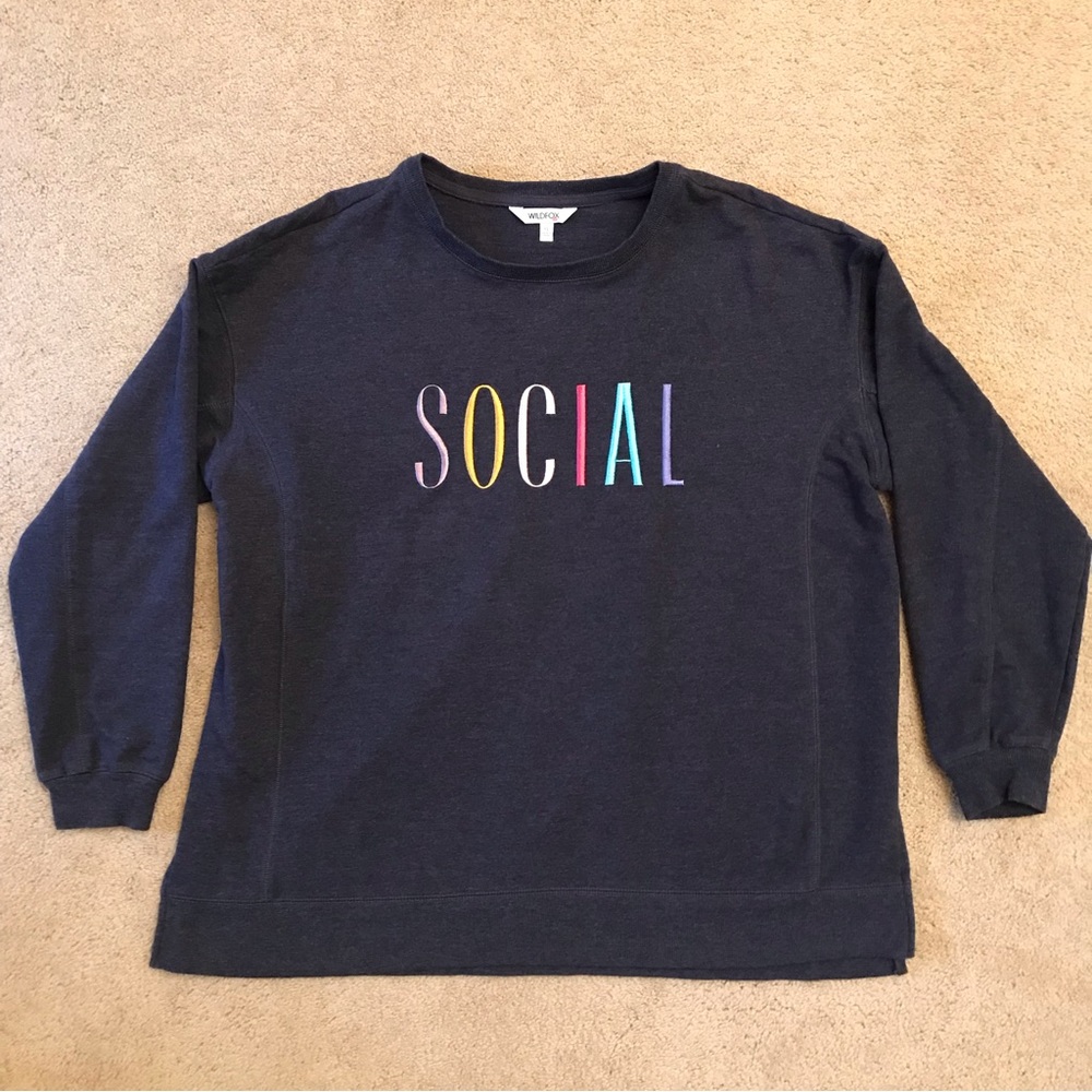 Wild Fox Social Statement Sweatshirt Sweater Size XL Dark Blue Crewneck Trendy